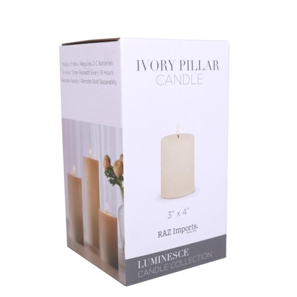 3" x 4" Ivory Wax LED Pillar Candle with Timer 2