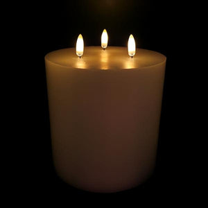 6" x 6" Ivory Triflame Wax LED Pillar Candle with Timer 2