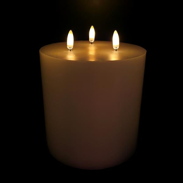 6" x 6" Ivory Triflame Wax LED Pillar Candle with Timer 2