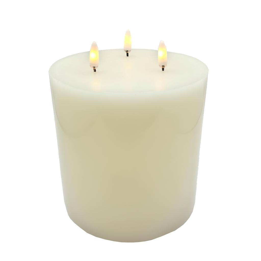 6" x 6" Ivory Triflame Wax LED Pillar Candle with Timer 1