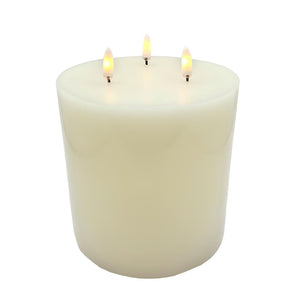6" x 6" Ivory Triflame Wax LED Pillar Candle with Timer 1