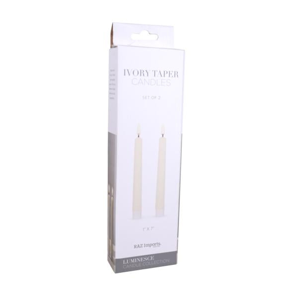 7" Ivory Wax LED Taper Candles with Timer (2 pack) 2