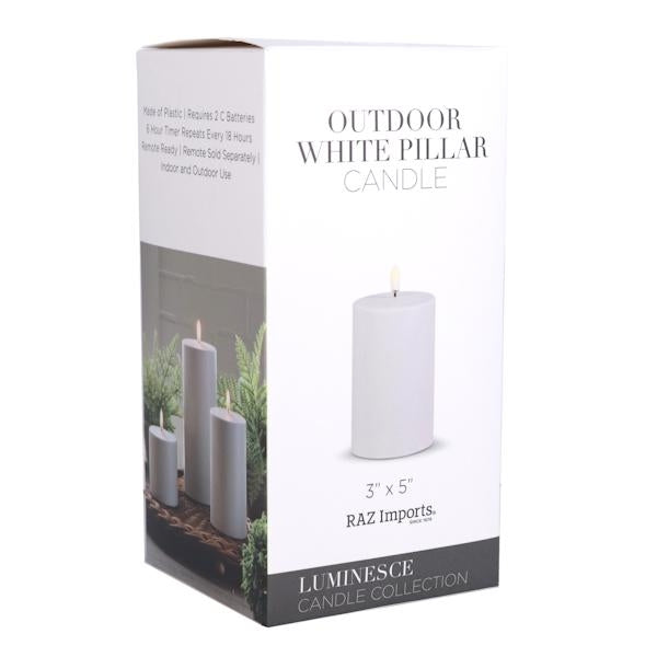 3" x 5" White Outdoor LED Pillar Candle with Timer 2
