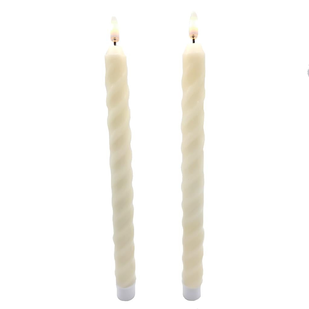 10.5" Ivory Twist Wax LED Taper Candles with Timer (2 pack) 1