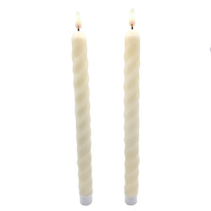 10.5" Ivory Twist Wax LED Taper Candles with Timer (2 pack) 1