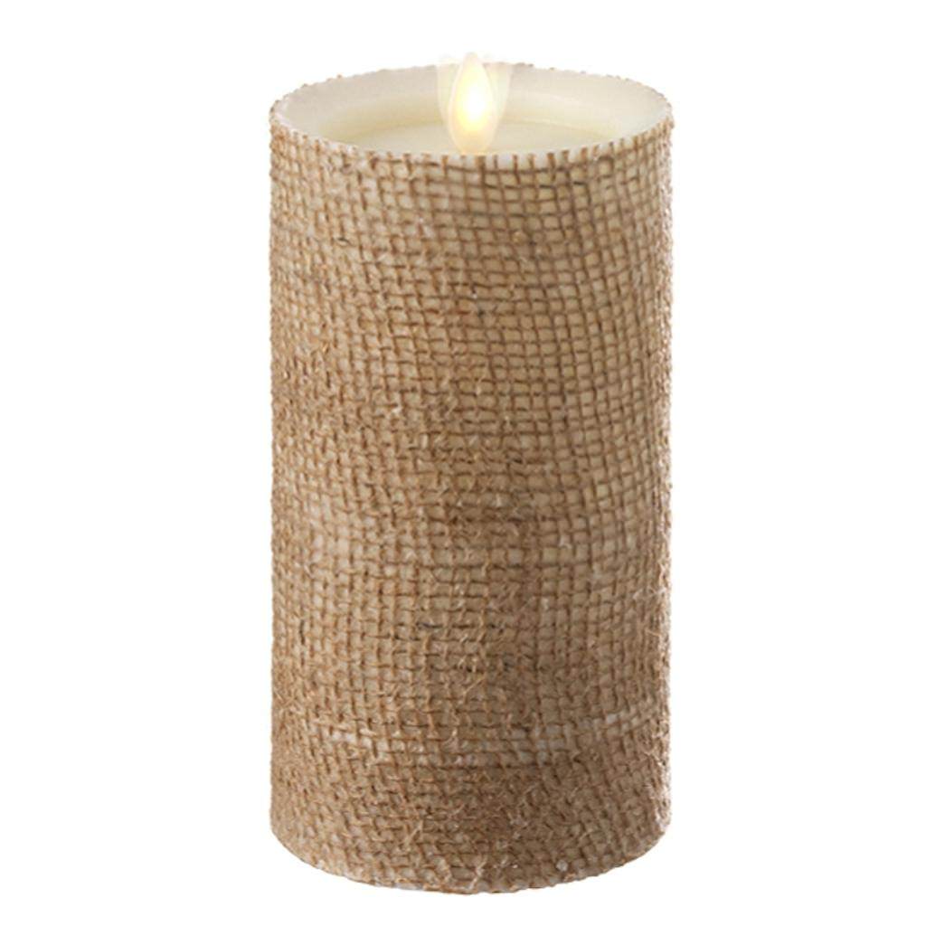 7" Burlap Wax LED Pillar Candle with Timer 1