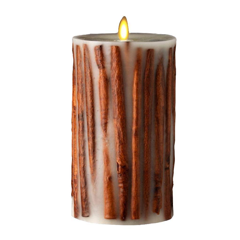 7" Ivory/Cinnamon Stick Wax LED Pillar Candle with Timer 1