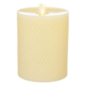 3.5" x 5" Ivory Embossed Honeycomb (Unscented) Straight Edge Battery Operated Moving Flame LED Candle 1