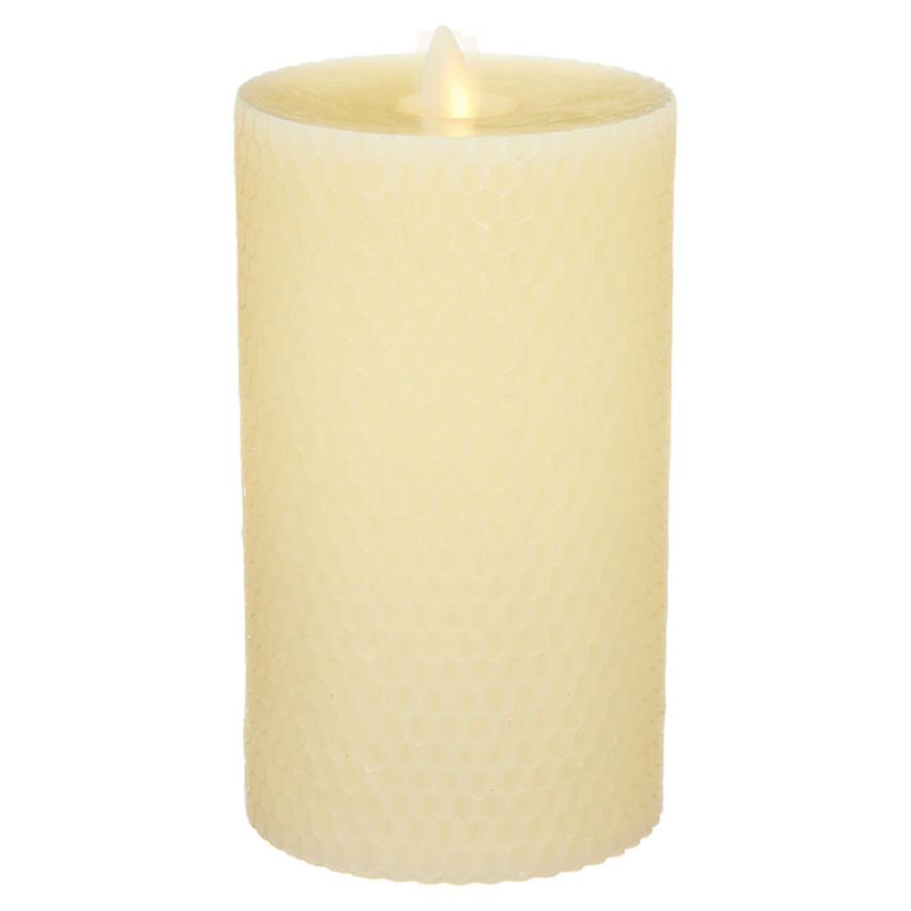 3.5" x 7" Ivory Embossed Honeycomb (Unscented) Straight Edge Battery Operated Moving Flame LED Candle 1