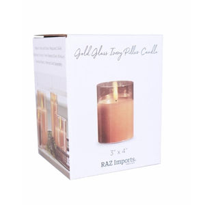 3" x 4" Ivory Wax Gold Glass LED Pillar Candle with Timer 2
