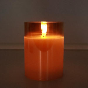 3" x 4" Ivory Wax Gold Glass LED Pillar Candle with Timer 3