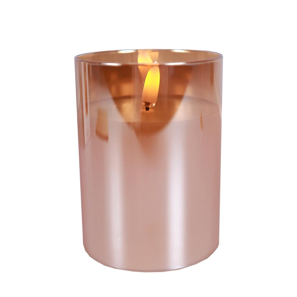 3" x 4" Ivory Wax Gold Glass LED Pillar Candle with Timer 1