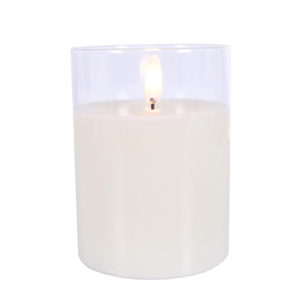 3" x 4" Ivory Wax Clear Glass LED Pillar Candle with Timer 1
