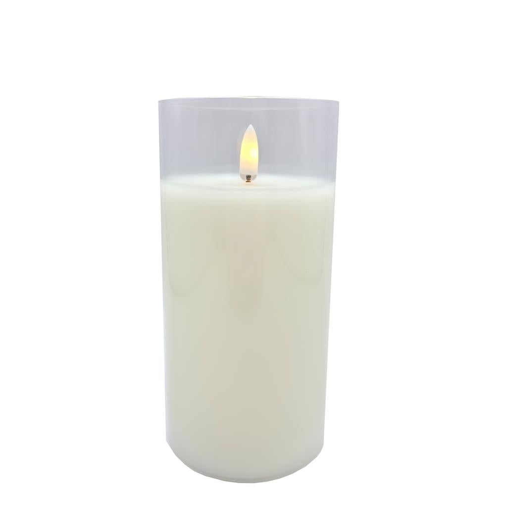 3" x 6" Ivory Wax Clear Glass LED Pillar Candle with Timer 1