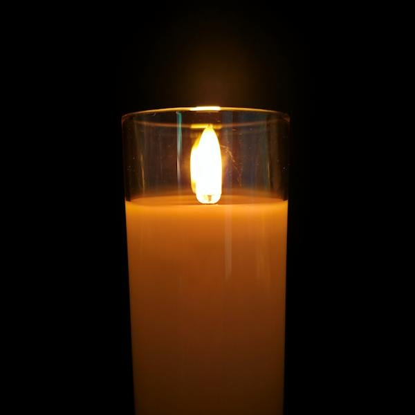 2" x 6" Ivory Wax Gold Glass LED Pillar Candle with Timer 2
