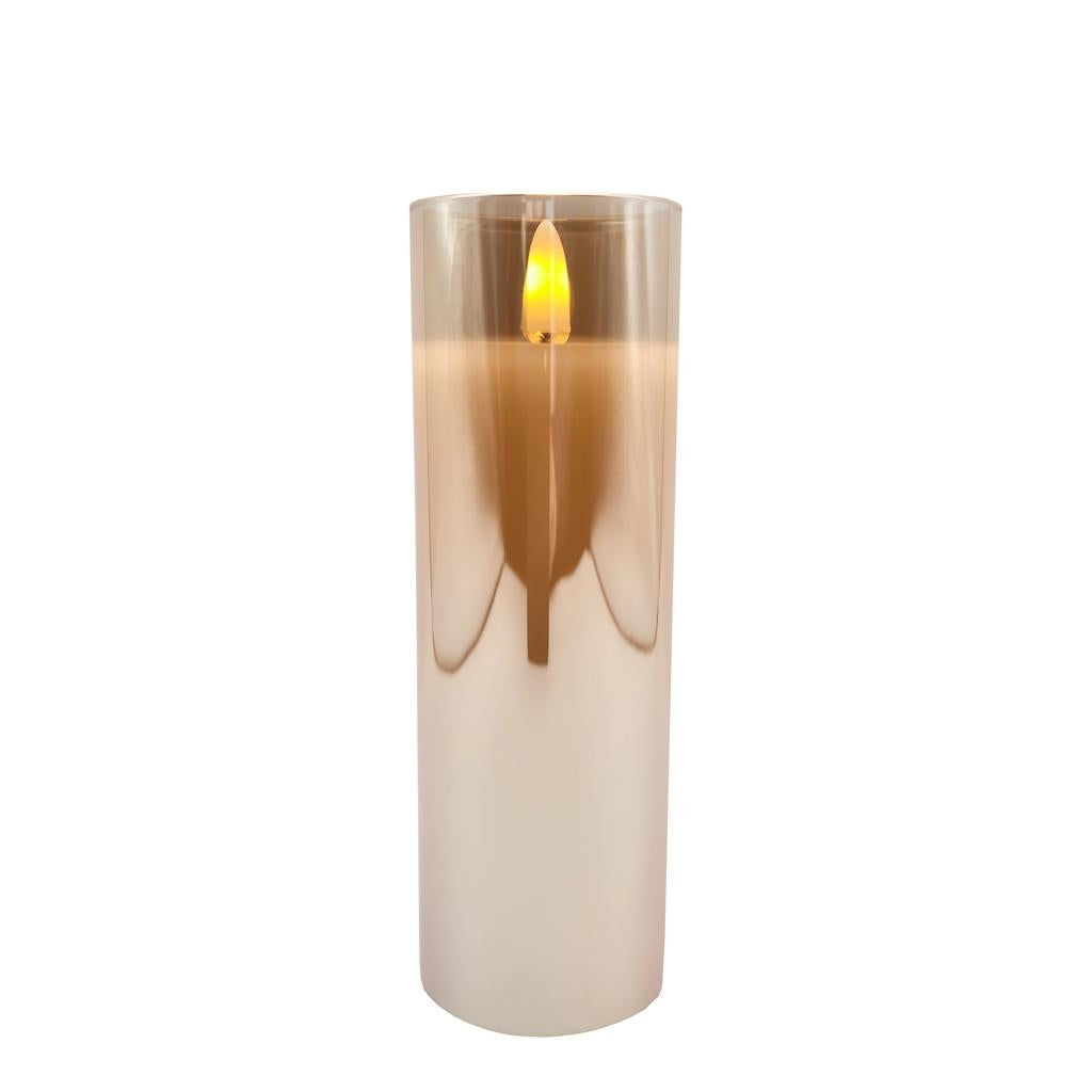 2" x 6" Ivory Wax Gold Glass LED Pillar Candle with Timer 1