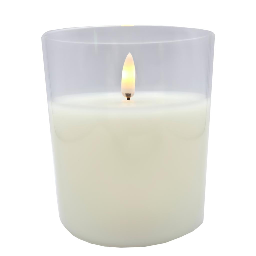 3.5" x 4" Ivory Wax Clear Glass LED Pillar Candle with Timer 1