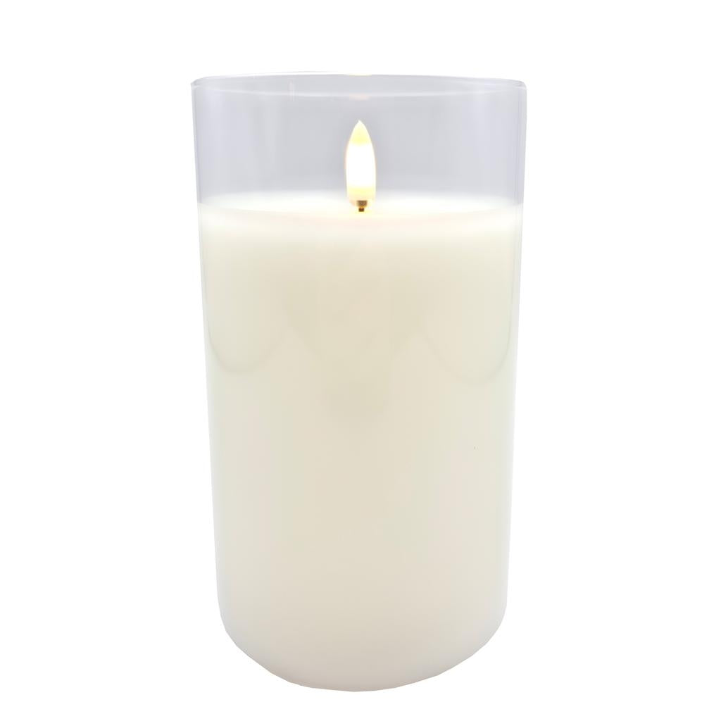 3.5" x 6" Ivory Wax Clear Glass LED Pillar Candle with Timer 1