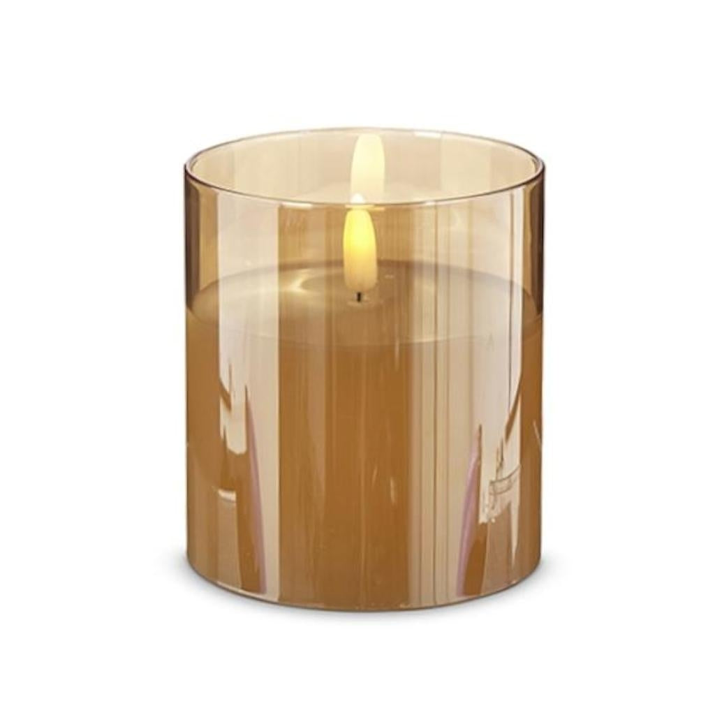 3.5" x 4" Ivory Wax Gold Glass LED Pillar Candle with Timer 1