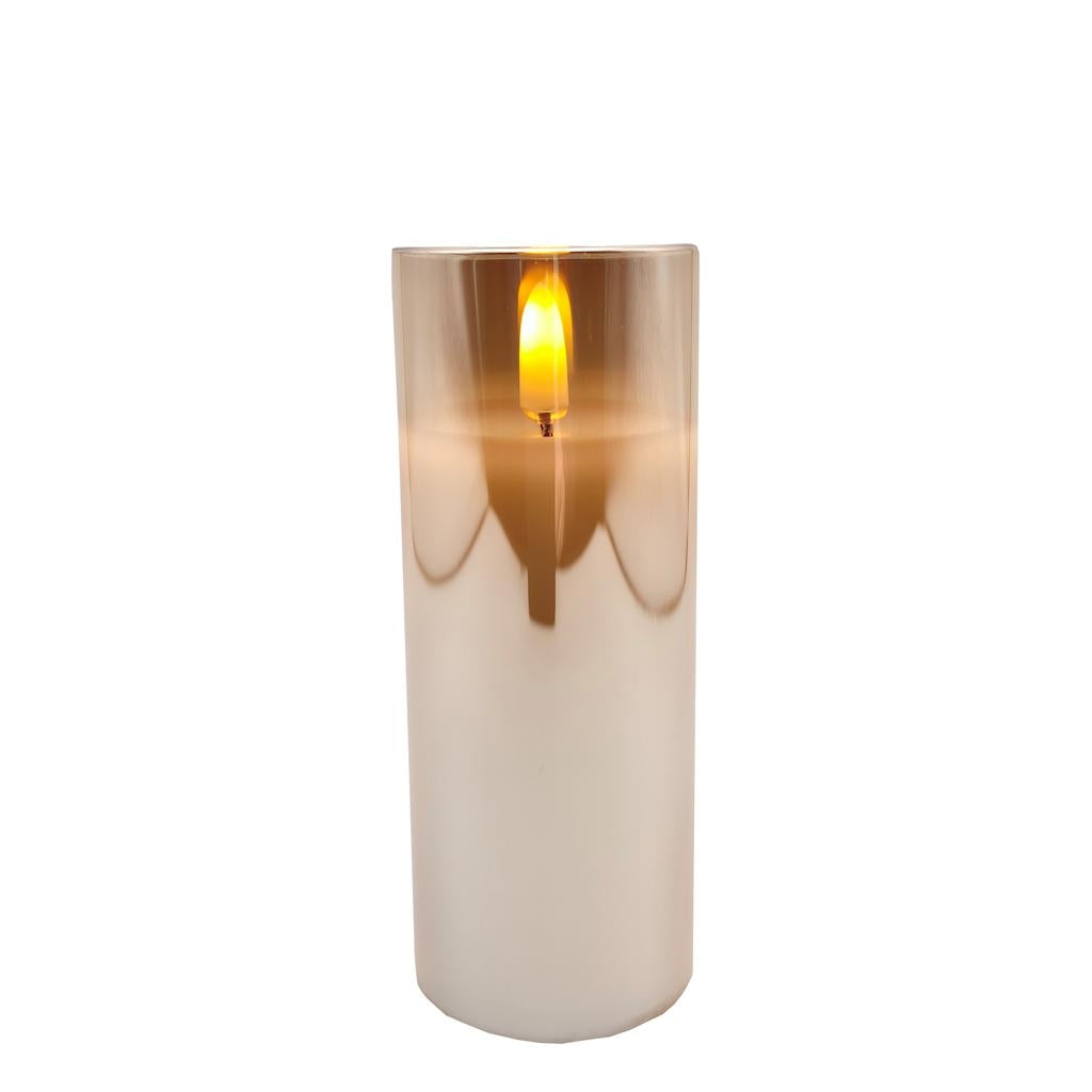 2" x 5" Ivory Wax Gold Glass LED Pillar Candle with Timer 1