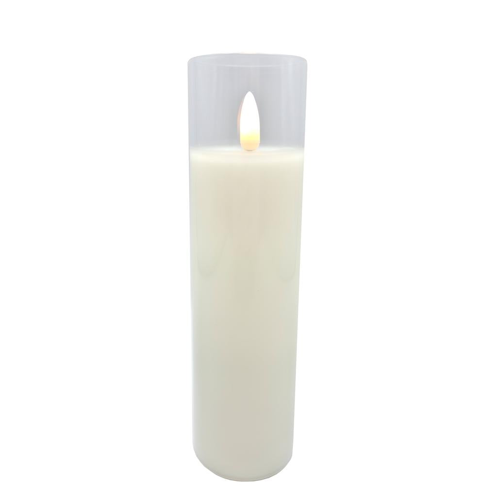 2" x 7" Ivory Wax Clear Glass LED Pillar Candle with Timer 1
