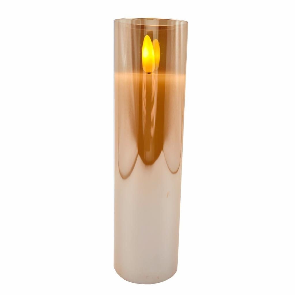 2" x 7" Ivory Wax Gold Glass LED Pillar Candle with Timer 1