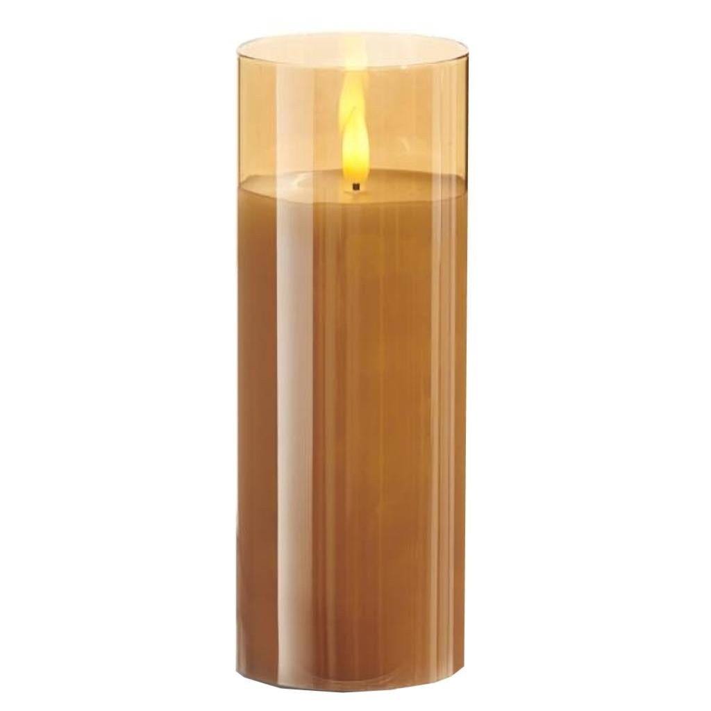 3" x 8" Ivory Wax Gold Glass LED Pillar Candle with Timer 1