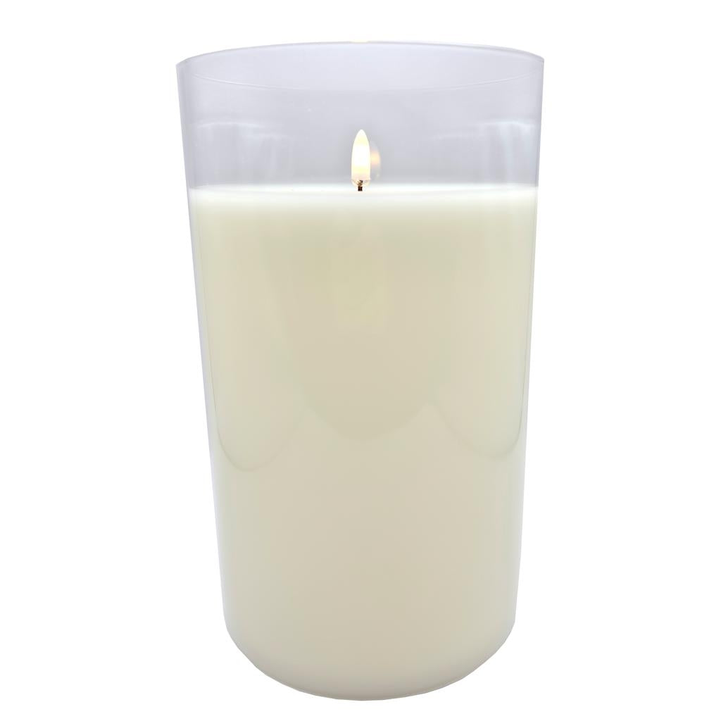 6" x 10" Ivory Wax Clear Glass LED Pillar Candle with Timer 1