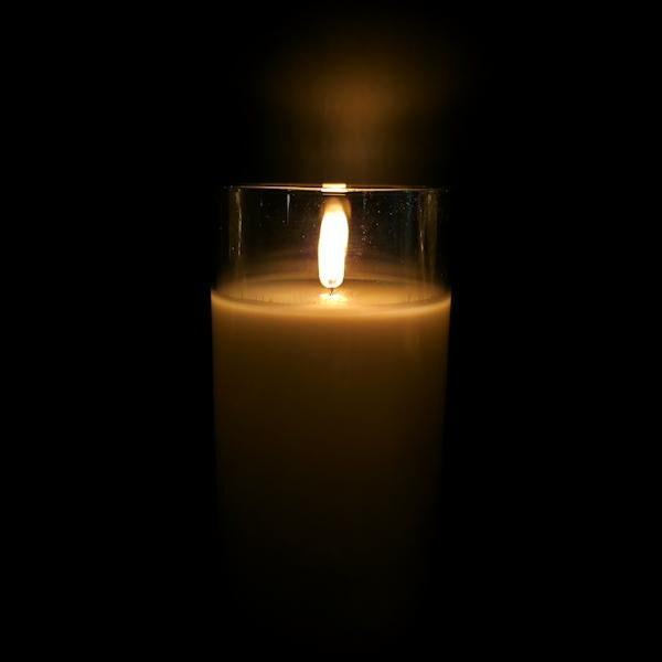 3" x 6" Ivory Wax Smoke Glass LED Pillar Candle with Timer 2