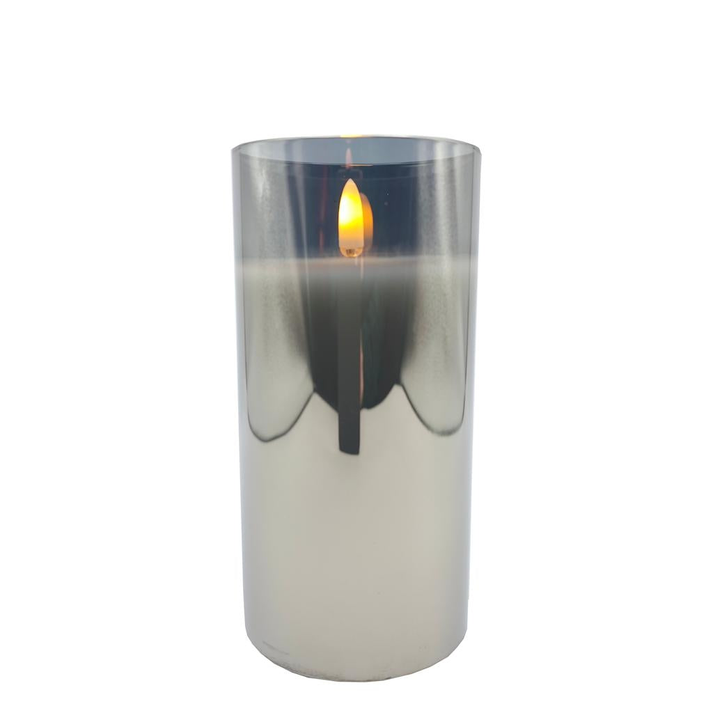 3" x 6" Ivory Wax Smoke Glass LED Pillar Candle with Timer 1
