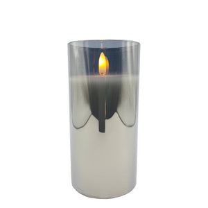 3" x 6" Ivory Wax Smoke Glass LED Pillar Candle with Timer 1
