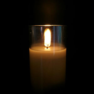 2" x 5" Ivory Wax Smoke Glass LED Pillar Candle with Timer 2