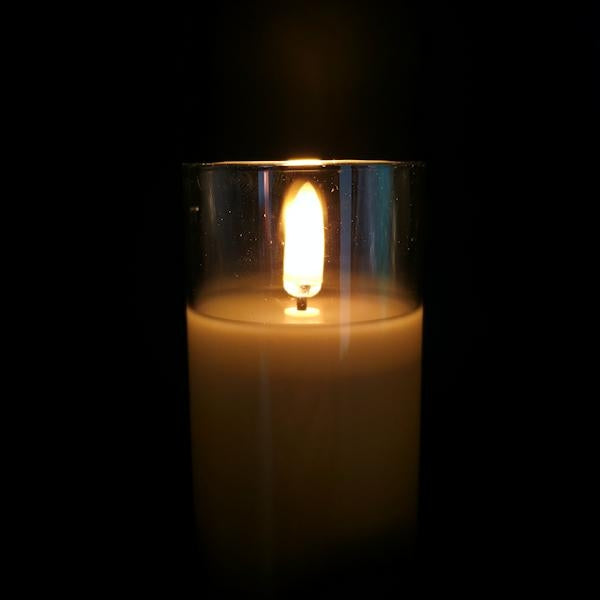 2" x 5" Ivory Wax Smoke Glass LED Pillar Candle with Timer 2