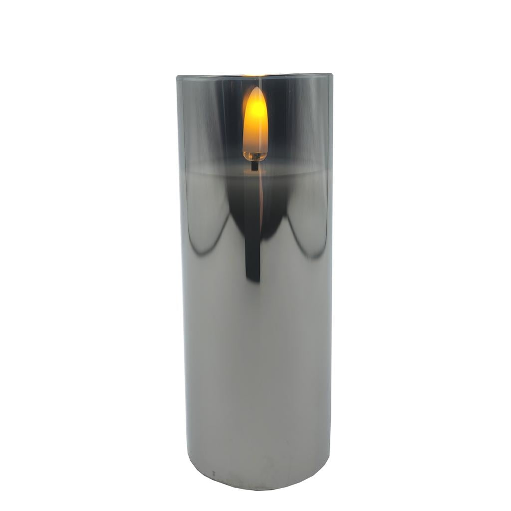 2" x 5" Ivory Wax Smoke Glass LED Pillar Candle with Timer 1