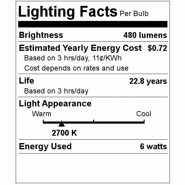 6 watt 120 volt A19 Twist and Lock Base 2700K Warm White Dimmable LED 2