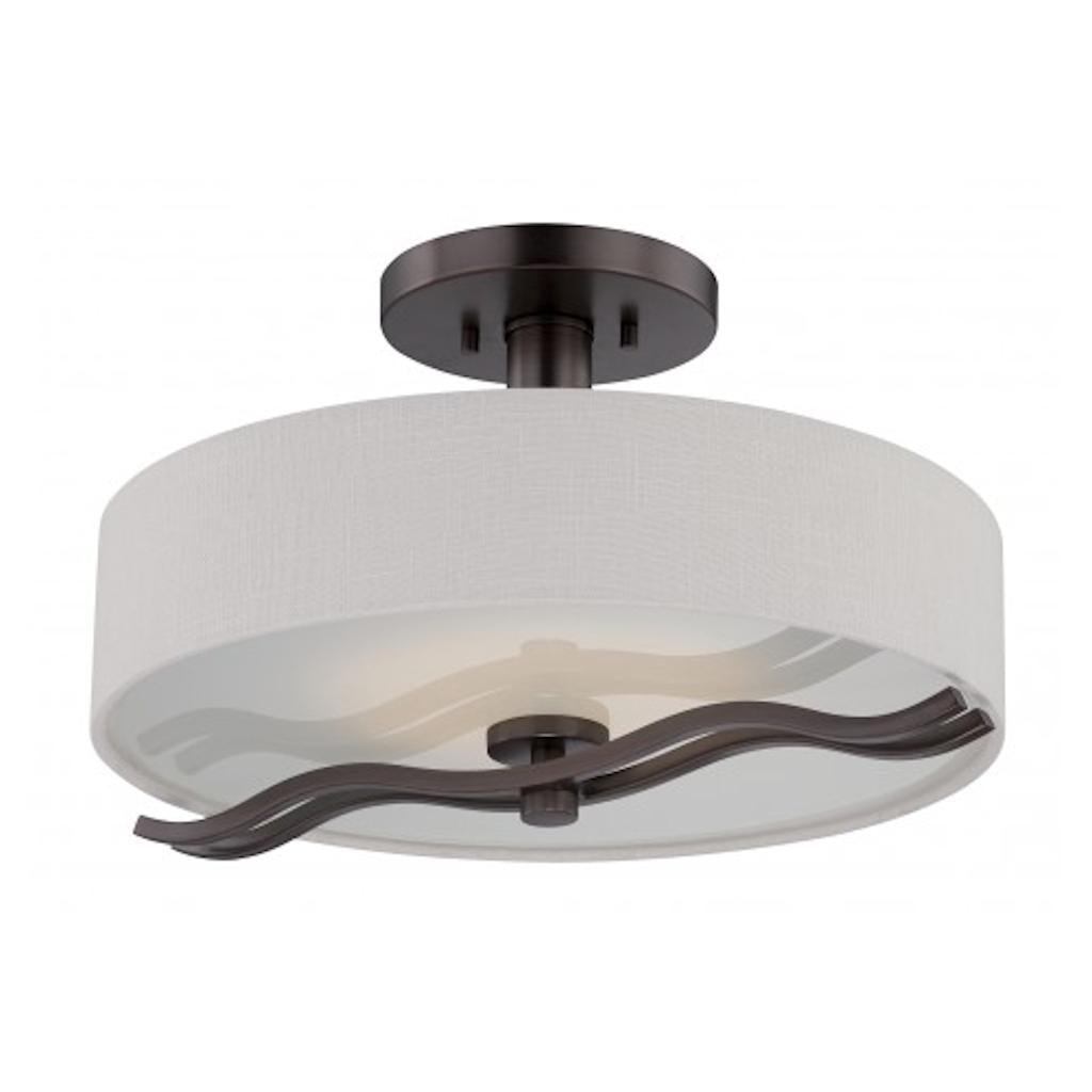 20 watt 16" Warm White Hazel Bronze White Linen Fabric Shade LED Ceiling Light Fixture 1