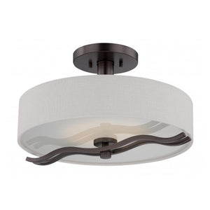 20 watt 16" Warm White Hazel Bronze White Linen Fabric Shade LED Ceiling Light Fixture 1