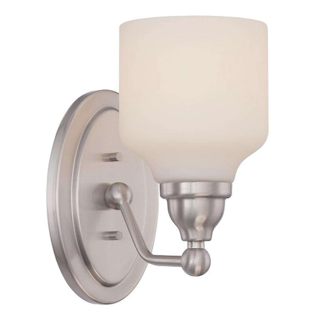 1 Light Polished Nickel Satin White Glass Shade Wall Light Fixture 1