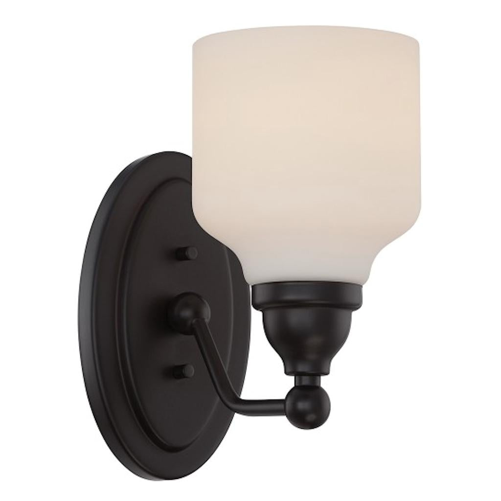 1 Light Mahogany Bronze Satin White Glass Shade Wall Light Fixture 1