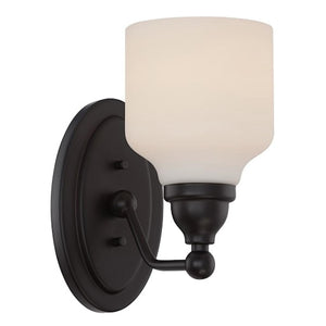 1 Light Mahogany Bronze Satin White Glass Shade Wall Light Fixture 1