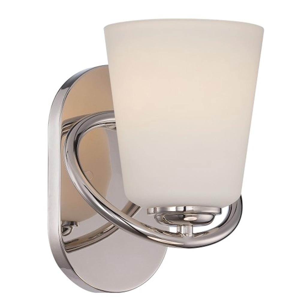 1 Light Polished Nickel Satin White Glass Shade Wall Light Fixture 1