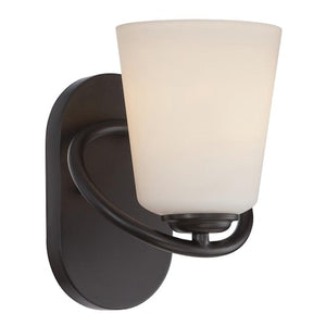 1 Light Mahogany Bronze Satin White Glass Shade Wall Light Fixture 1