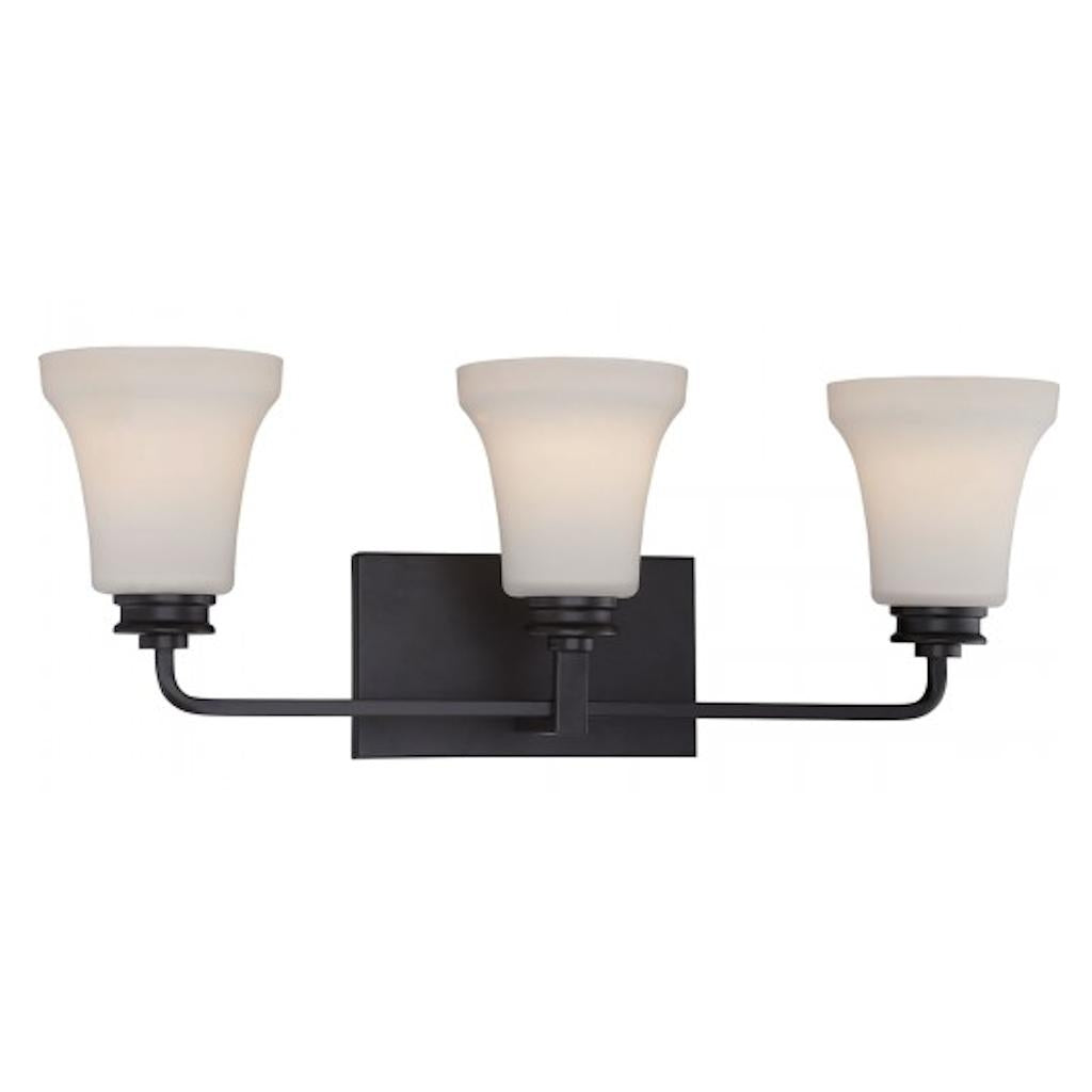 3 Light 31.5 watt 3000K Mahogany Bronze Satin White Glass Shades LED Vanity Light 1