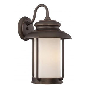 1 Light 9.8 watt 120 volt Mahogany Bronze Satin White Glass Shade 2700K LED Outdoor Wall Sconce 1