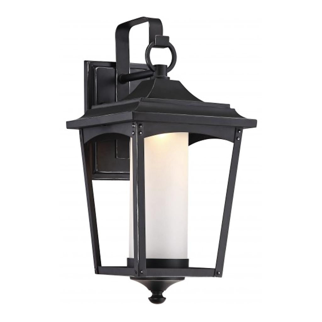 1 Light 14 watt 120 volt Sterling Black Etched Glass Shade 3000K Dimmable LED Outdoor Wall Sconce 1