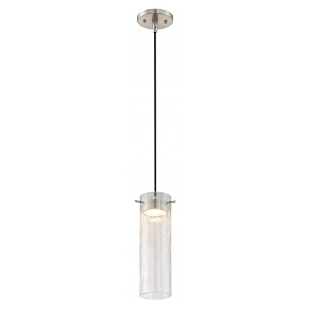 1 Light Brushed Nickel Clear Crackle Glass Shade LED Mini Pendant Light Fixture 1