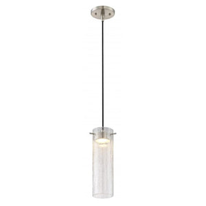 1 Light Brushed Nickel Clear Crackle Glass Shade LED Mini Pendant Light Fixture 1