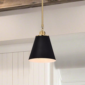 1 Light Vintage Brass Black Shade Pendant Light Fixture 3