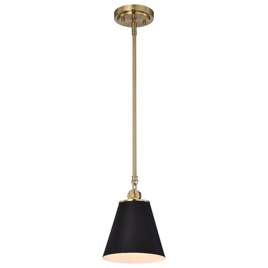 1 Light Vintage Brass Black Shade Pendant Light Fixture 1