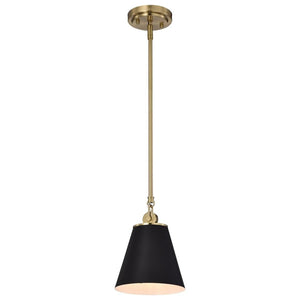 1 Light Vintage Brass Black Shade Pendant Light Fixture 1